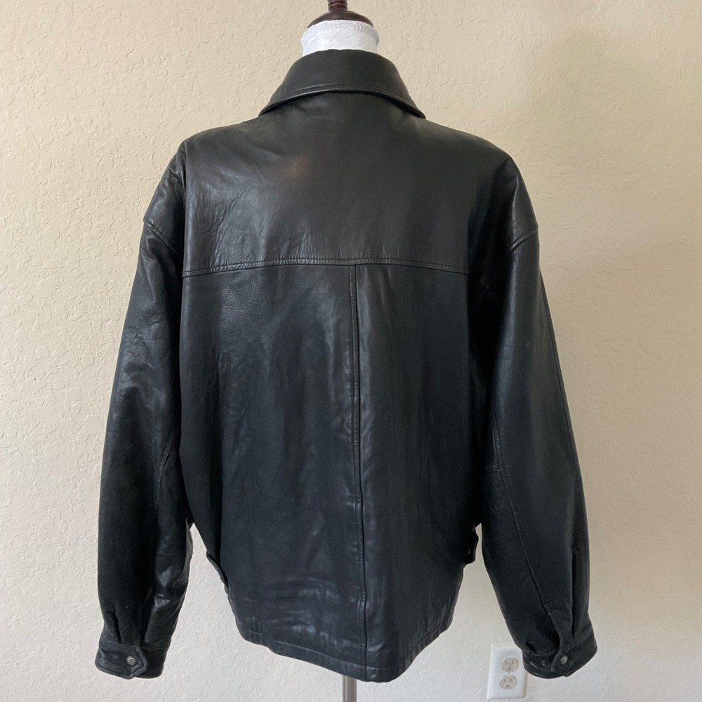 Vintage Couturé J Park Black Leather Bomber Jacket Mens L 90s Minimalist - Picture 6 of 8
